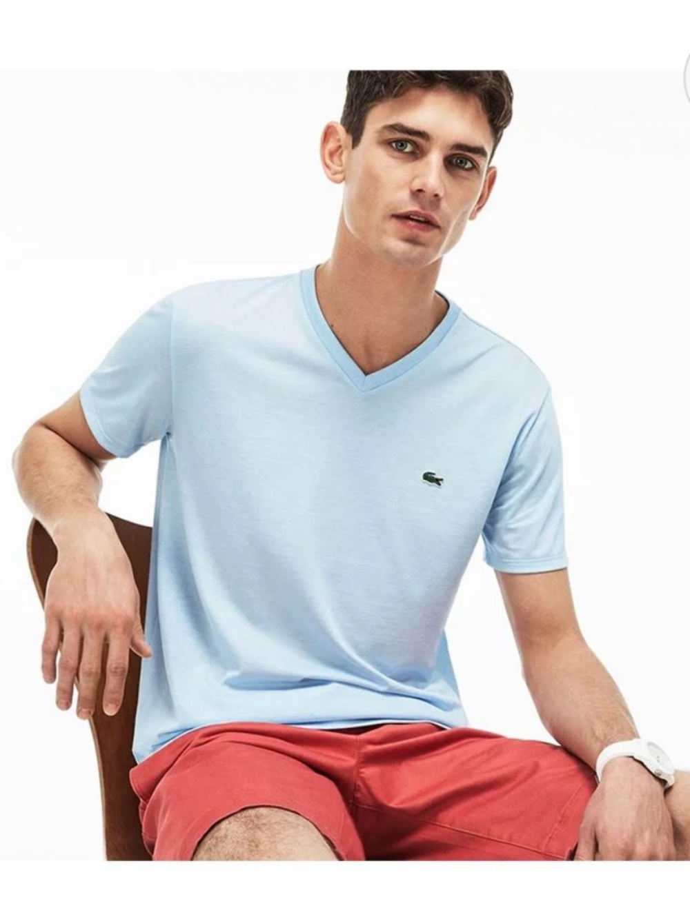Lacoste Men's V-Neck Pima Cotton Jersey Tee. Size 5 (M)